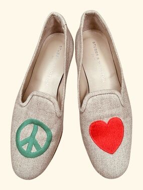 Stubbs & Wootton Slip On Loafer Flat Love Peace Size 8 Heart Peace Sign